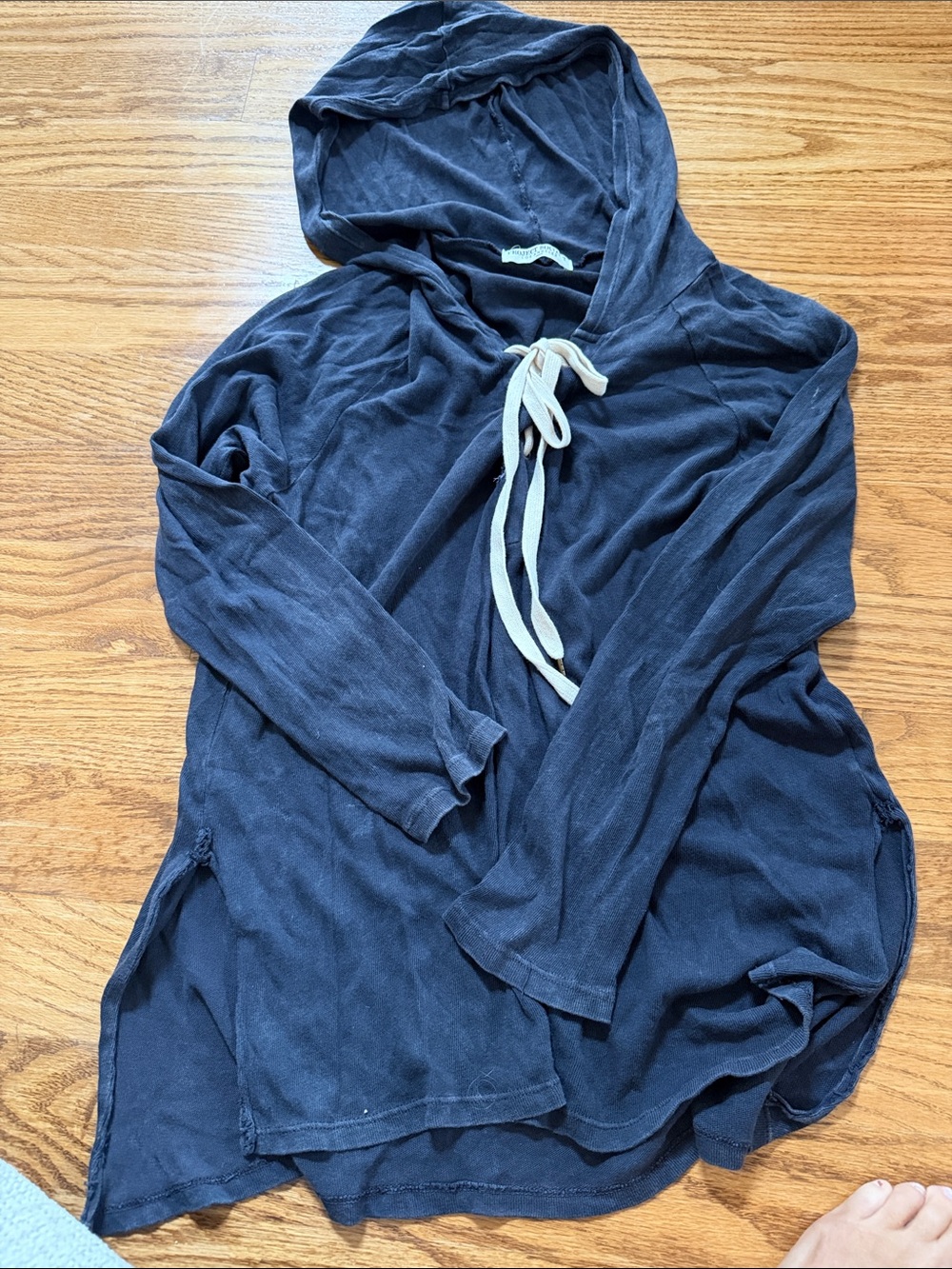 Project Social T Charcoal Hoodie with Cream Drawstring. Super Soft- like New